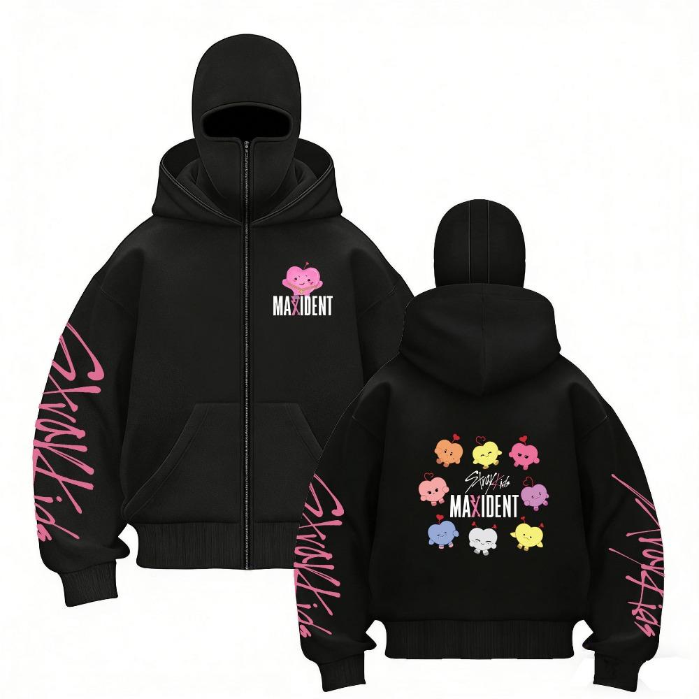 Stray Kids Europa Konzertbereich Harajuku Aufdruck Doppelhut Reißverschluss Pullover Unisex Mantel