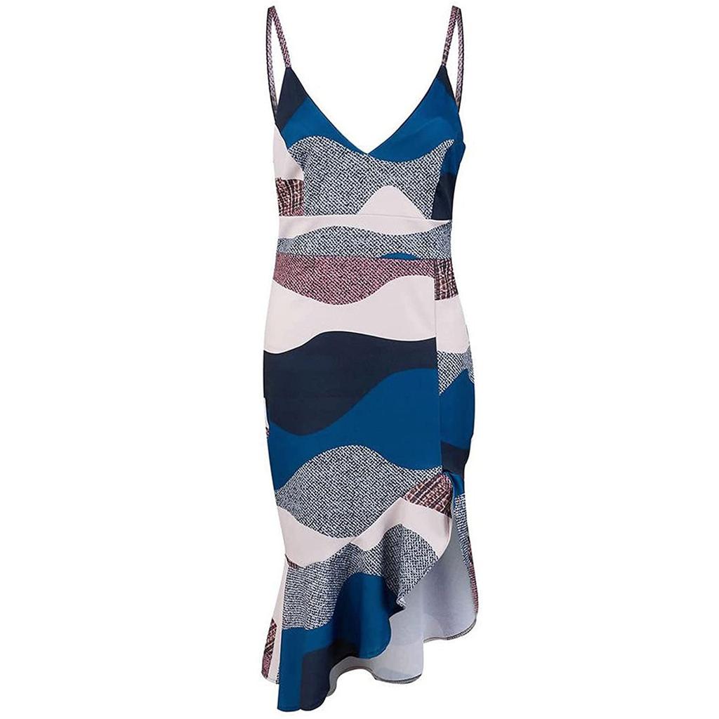 Fashion Women's Loose Sexy V-Neck Color Ruffle Hip Sleeveless Dress