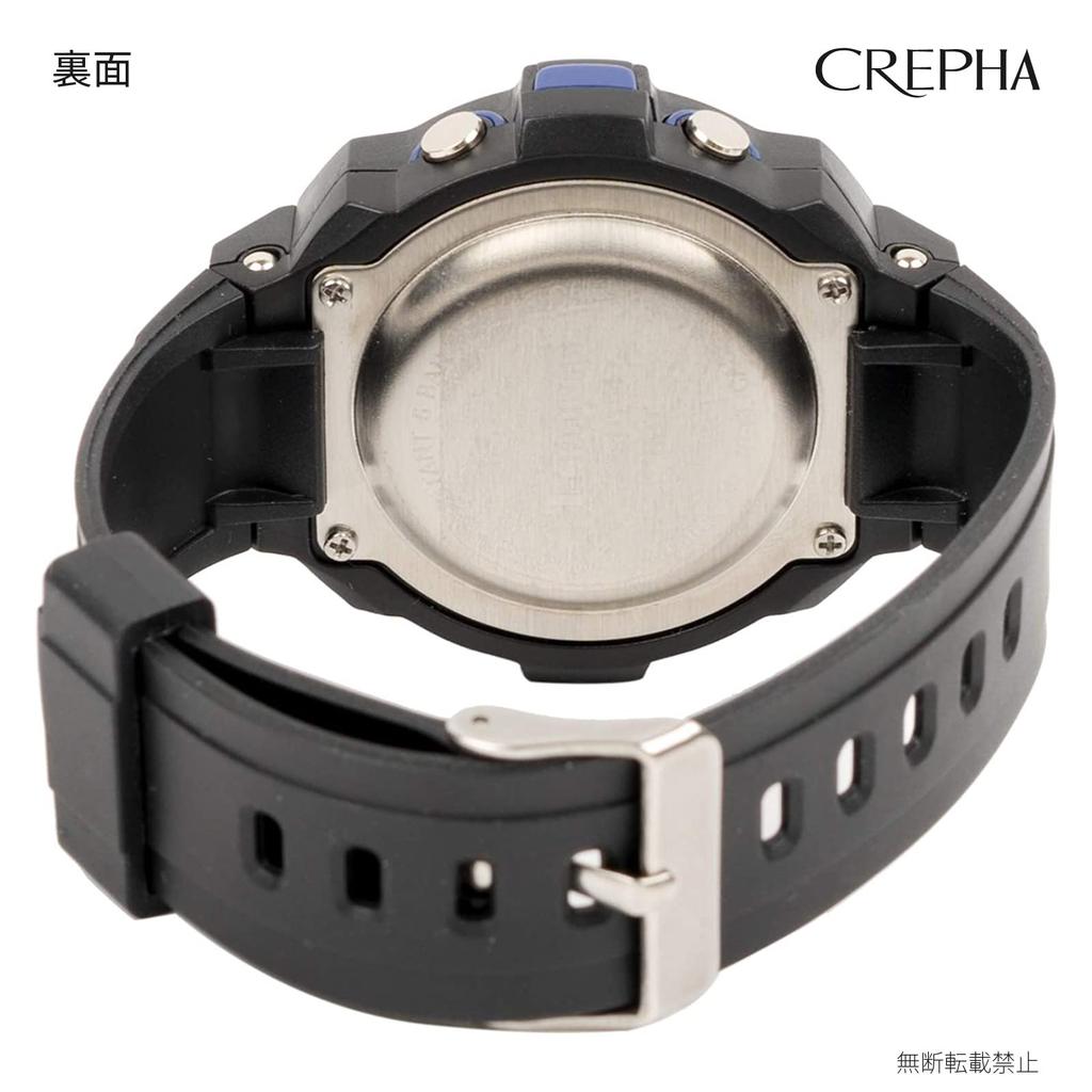 CREPHA Digital Water Resistant to 5 Large Urethane T-SPORTS Wristwatch, Multi-Function, ATM, Stopwatch, Display, Strap, Blue, Men's, Sports,