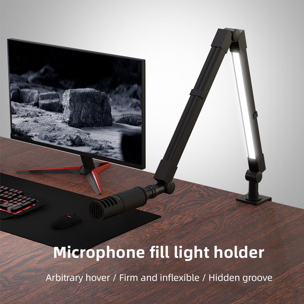 Desktop Microphone Boom Arm with LED Fill Light 2700K-6500K & Remote Control Desk Mount Mic Stand