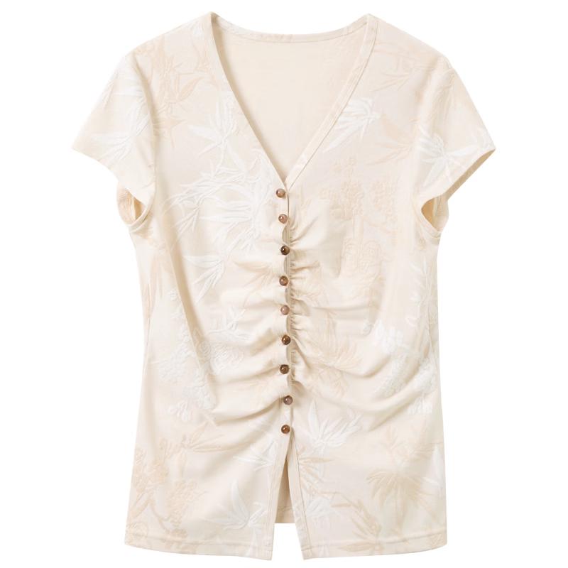 Sancai V-Neck Floral Print Slit T-Shirt S