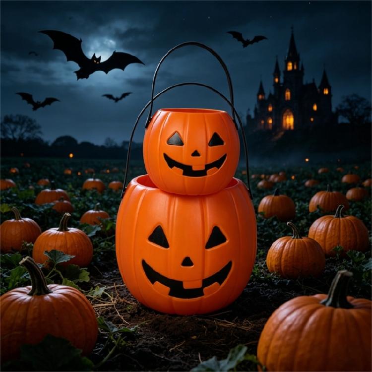 Großer Süßigkeitenhalter für Partydekoration Halloween Kürbis Leckerlibecher Mit Bequemem Griff