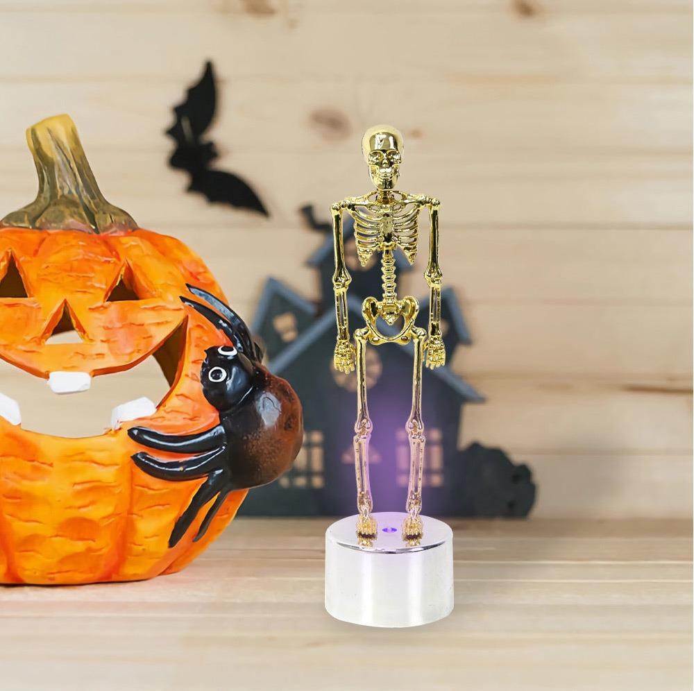 Skeleton Figurine Set - Full Body & Skull Collectibles with LED Light, Gothic Desktop Decor for Office, Living Room & Bedroom