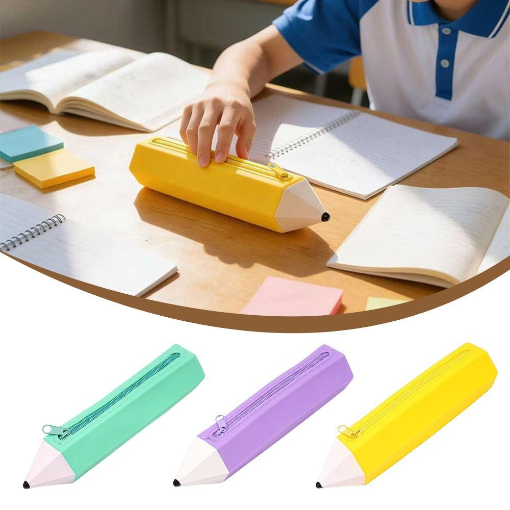 Pencil Shape Pen Bag Silicone Stationery Organizer Multi-functional Stationery Pouch  Gift
