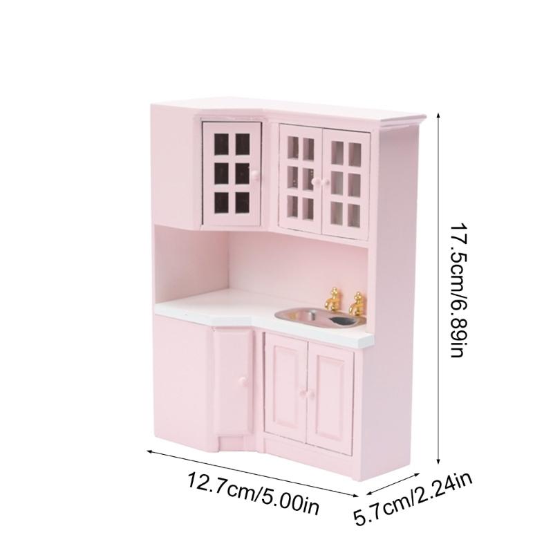 1/12 Dollhouses Kitchen Cabinet Miniature Furniture with Sink Craft Project Model Kitchen Room Scene Decorative Accessory