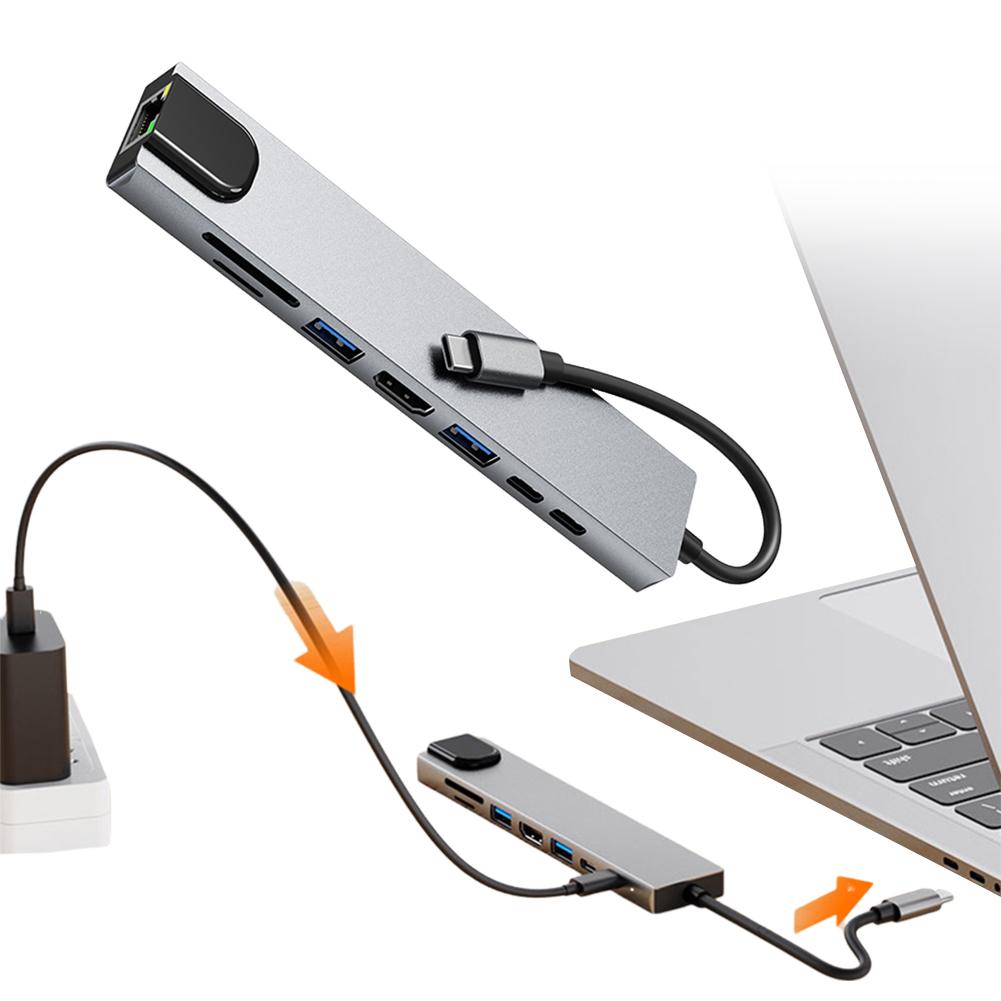 

8-in-1 USB C Hub 5Gbps USB 3.0 2.0 Data Port USB-C Dongle SD TF Card Reader RJ45 Ethernet Port for Macbook Laptop PC Accessories China Mainland