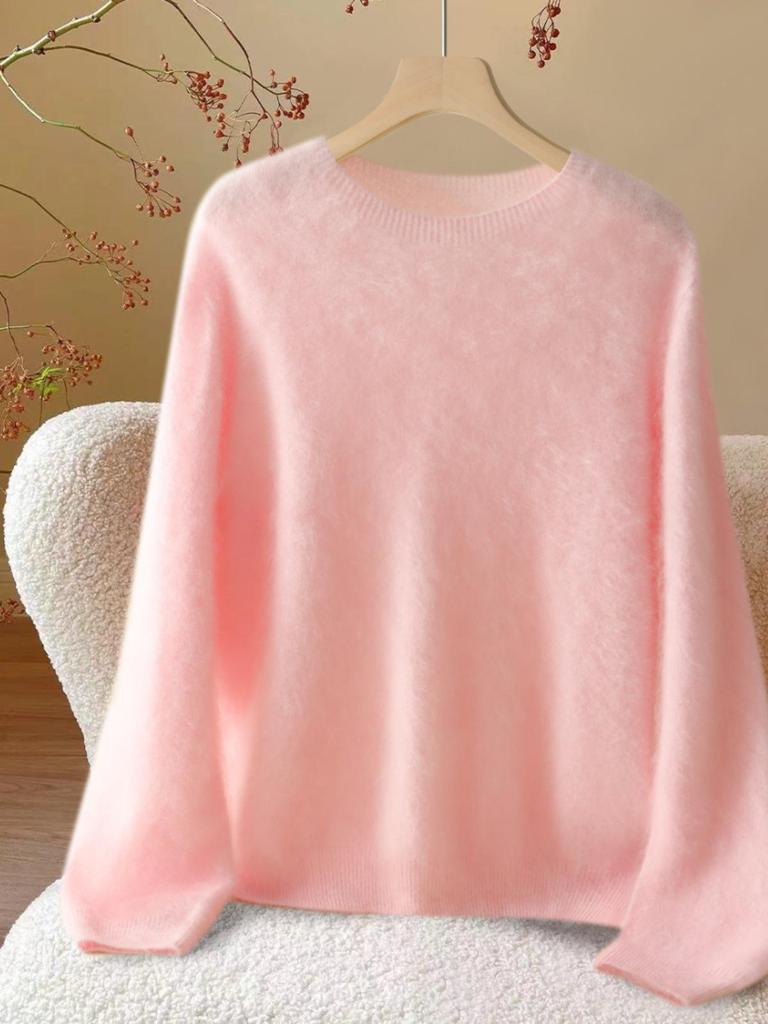 Women's Island Fine 100% Pure Cashmere Brushed Round Neck Loose Knit One-Piece Sweater for Babies