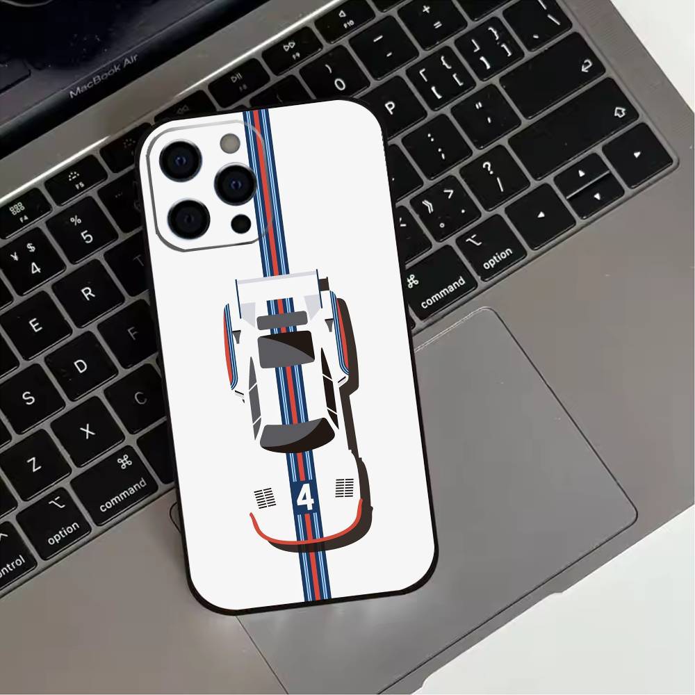 Custodia per Telefono Martini R-Racing S-Stripe Per iPhone 17,16,15,14,13,12,11 Plus,Pro Max,XS,Cover Nera in Silicone Morbido