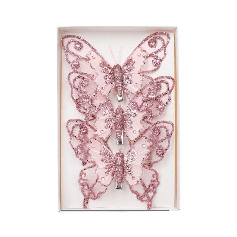 Set of 3 Elegant Butterfly Christmas Ornament Festival Butterfly Hanging Ornament for Christmas Tree Decoration