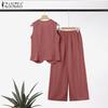 ZANZEA Ärmellose Weste, Oberteile und Hosen für Damen, zweiteiliges Sommer-Set