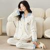 Spring and Autumn Thin Imitation Cotton Pajamas Women's Sweet Cardigan Long-sleeved Trousers Girl's Raw Casual Loungewear Two-piece Set