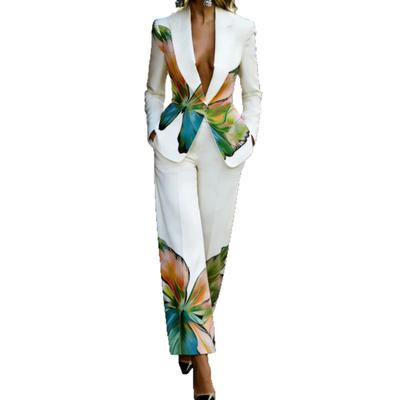 1116 European and American Slim-fitting Waist and Thin Suit Tops with Wide-leg Trousers Fashion Printed Suit Women