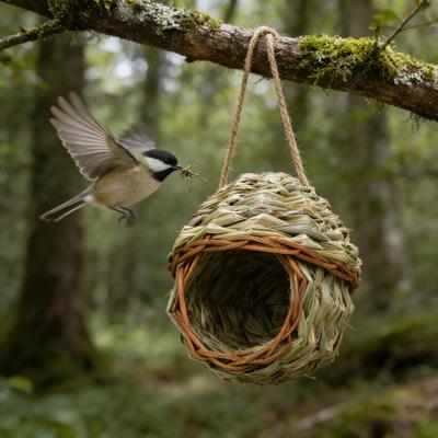 Handgewebtes Hängendes Vogelhaus Naturrohr Vogelhütte Hängendes Vogelnest Haus für Papageien Nymphensittiche Garten Hof Terrasse Innendekor