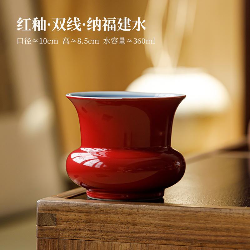 

Hand Painted Ceramic Jianshui Forbidden City Red Tea Washing Bowl Residue Jar Water Bucket Chinese Big Pretty Bowl Tea Ceremony 360ml