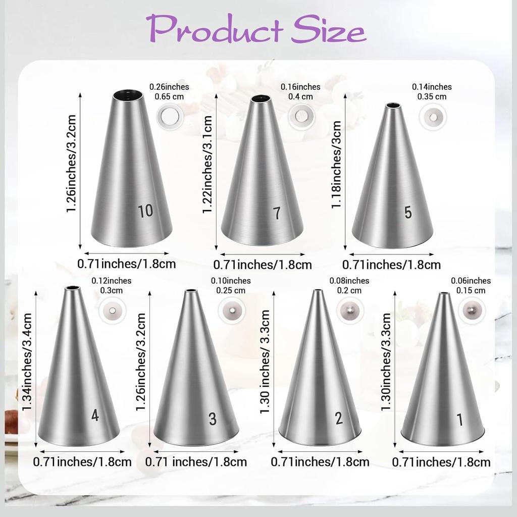 7 PCS Cake Decorating Tips, Round Hole Cake Piping Tips Set, Stainless Steel Vintage Piping Nozzles, Cake Frosting Tools Russian Pastry Icing