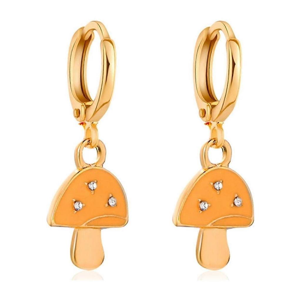 1 Pair Mushroom Shape Rhinestone Drop Earrings Alloy Piercing Bright Color Clip Earrings Jewelry Accessory