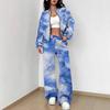Flame pattern splicing autumn and winter new European and American women's clothing retro pattern printing suit women