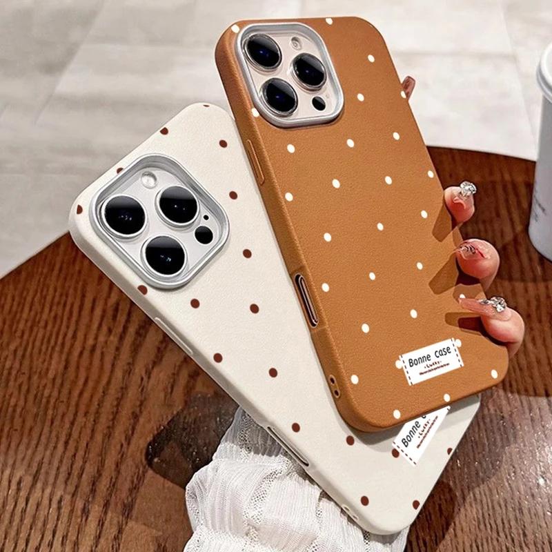 Simple White Dots Leather Phone Frosted Case for iPhone 17 Air 16 E 15 14 Plus 13 12 11 Pro Max XS Max Lens Protection Cover