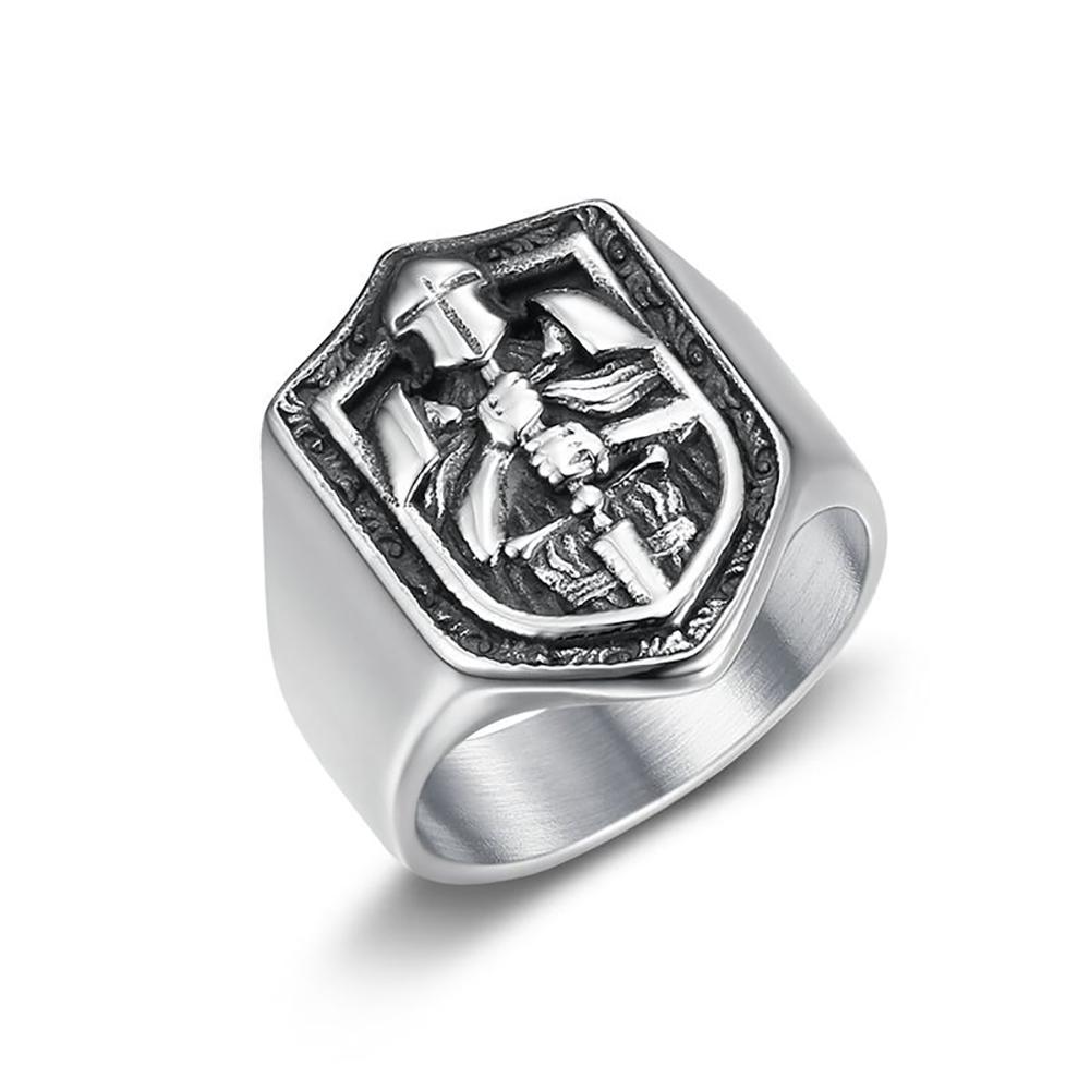 Vintage Stainless Steel Knights Templar Rings for Men Women Hip Hop Shield Sword Shaped Warrior Ring Punk Amulet Jewelry Gifts