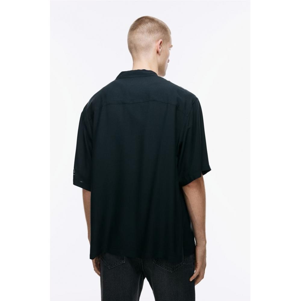 H M Relaxed Fit Printed caMp sHirt Black Kurt Cobain