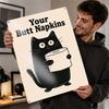 Black Cat Holding Toilet Paper D Texture Metal Poster Customized Wall Art Tin Sign Gift for Mancave Decoration Room Accessories