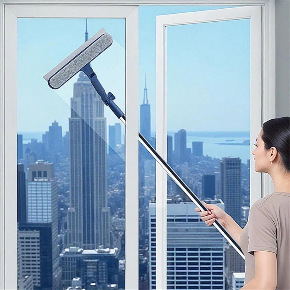 Window Brush Glass Wiper with Flexible Corner Head 180-degree Rotating Panel Double-sided Scraper with Built-in for Outdoor