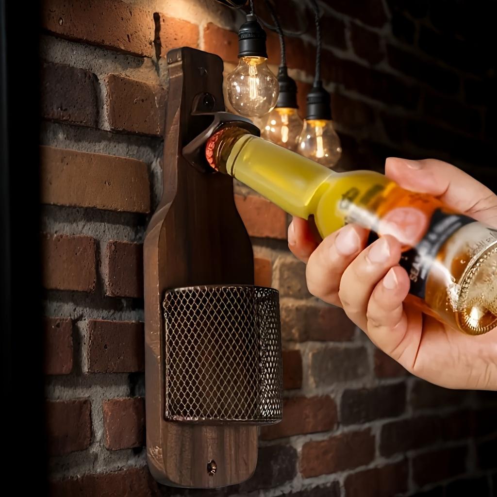 A Wall-Mounted Bottle Opener And Beer Cap Collector Box Suitable for Various Settings Like Home Bars