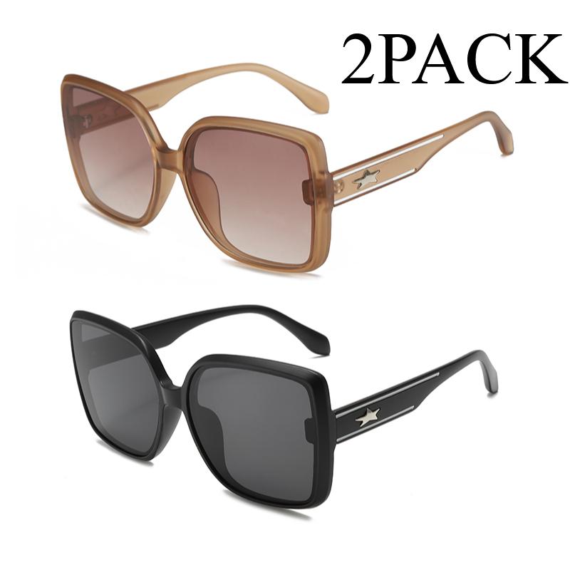 2PACK Large Square Frame Sunglasses Europe and The United States Fashion Trend Personality Net Red Lady Travel Sun Glasses