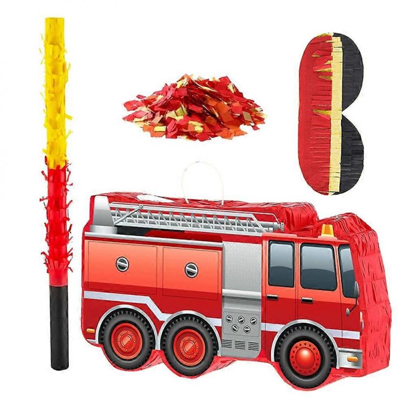 Feuerwehrauto Piñata Party Dekoration Interaktive Aktivität Für Kinder Jungen Geburtstagsparty Zubehör Rot 41.00X22.50X8.00CM Süßigkeiten Spender 1Set