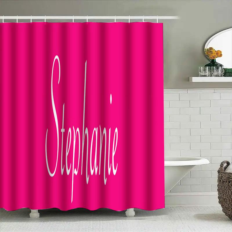 Shower Curtain Custom Name Decorative Letter Print Waterproof Bathroom Decoration Pink White Black Red Navy Blue Gr