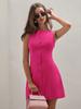 Women Sleeveless Button Front Mini Dress High Neck Solid Color Elegant Casual Shift Dress Summer Outfit