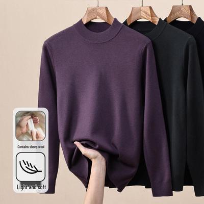 Men's 2025 Thickened Wool Knit Pullover Sweater - Autumn/Winter Simple Solid Color Round Neck Top