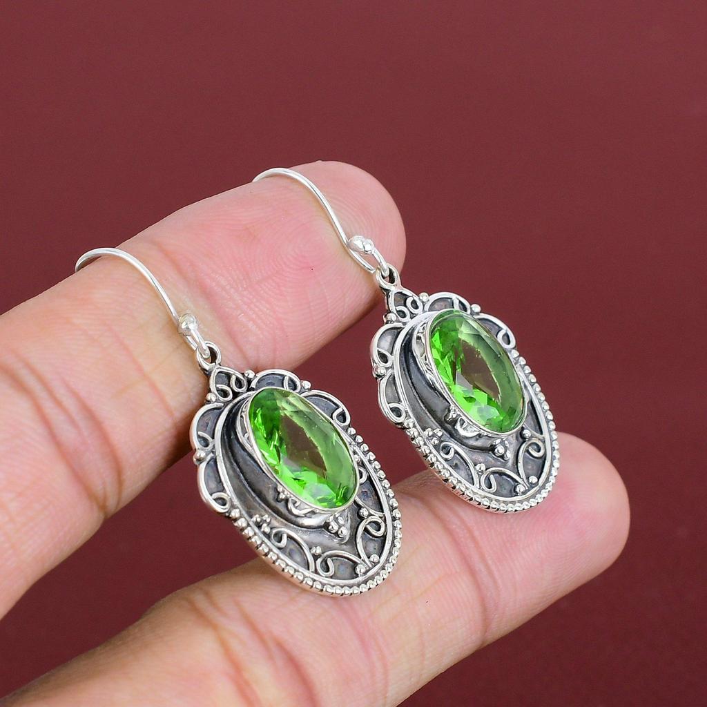 Faceted Green Amethyst Earring Real Gemstone Earrings 925 Sterling Silver Earring Handmade Jewelry Vintage Dangle Earring Anniversary Gifts