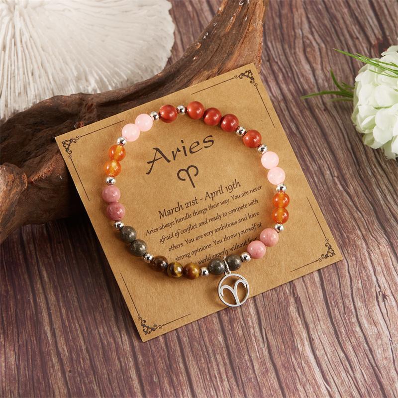 Minimalist Colorful Natural Stone Beaded Bracelets for Women Men  Handmade 12 Constellation Zodiac Sign Bracelets Jewelry