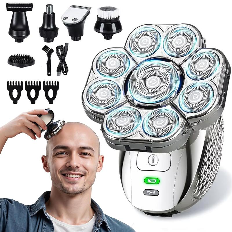 4D Head Shavers for Bald Men Upgraded 9 Floating Heads 6-in-1 Rechargeable Waterproof Wet Dry Bald Head Shavers for Men
