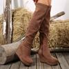 Fashion Fall New Tall Boots Women's Round Toe Suede Side Zip Platform Non-Slip Wear-Resistant Pleated Wedge Boots