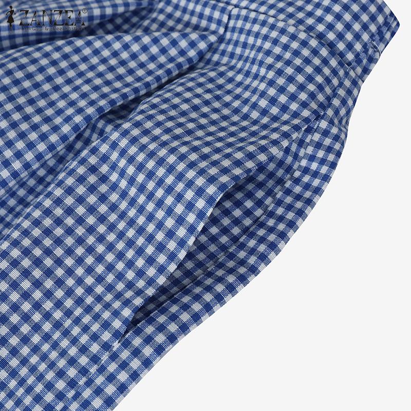 ZANZEA Women Casual Elastic High Waist Loose Plaid Print Shorts