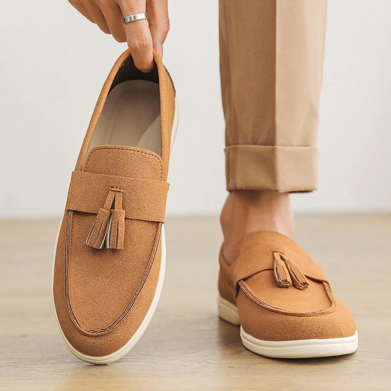 2025 Hot Sale Men's Slip On Loafers Lightweight Breathable Comfort Non Slip Soft Sole Hand Sewn Tassels Casual Walking Shoes