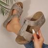 The 2025 Hot Summer New Thick-soled Slope-heeled One-line Large-sized Women's Slippers with Rivets and Exposed Toes, 36-43