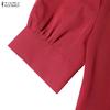 ZANZEA Women Casual Stand Collar Short Sleeve Solid Color Elegant Dress