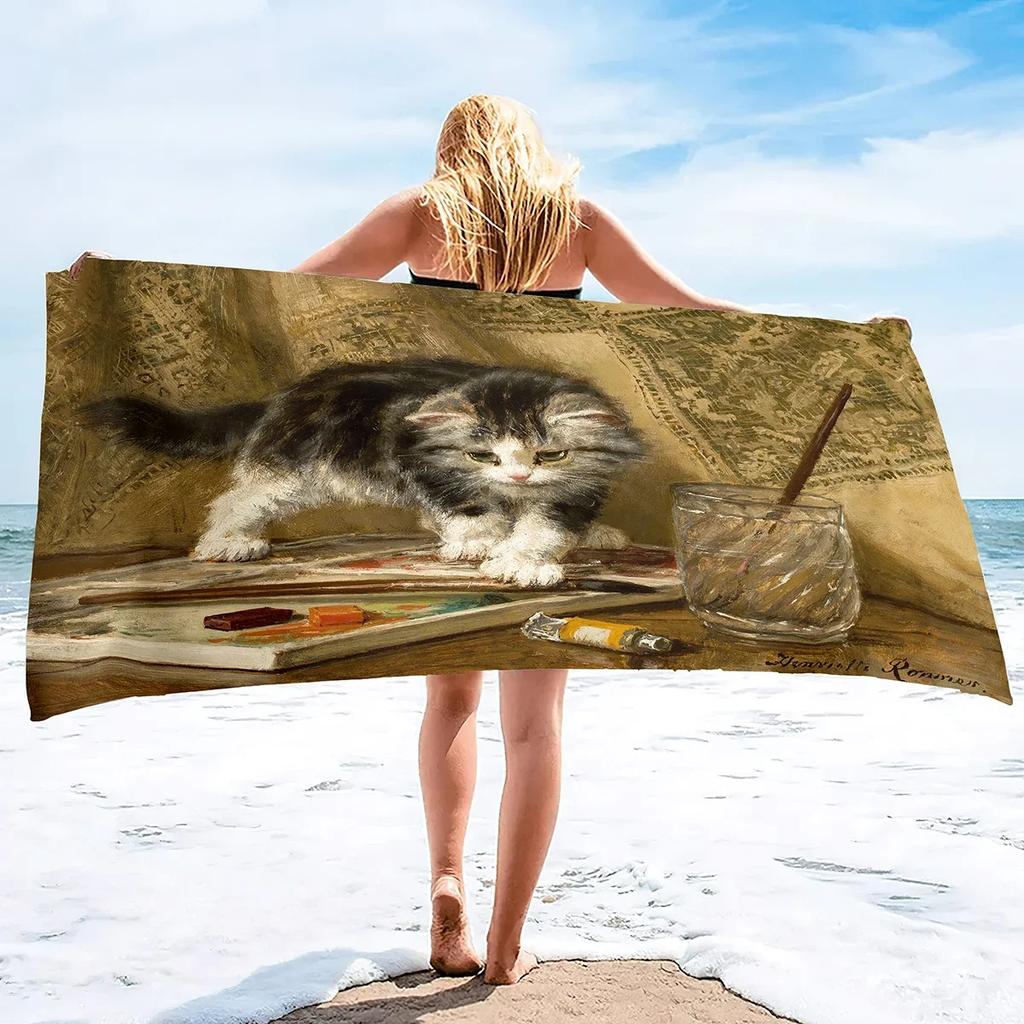 Katzen Strandtuch für Damen, Mikrofaser Picknick Bad Pool Yoga Handtuch, Weich Süß Schnelltrocknend und Sandfest Strandtücher für Katzenliebhaber