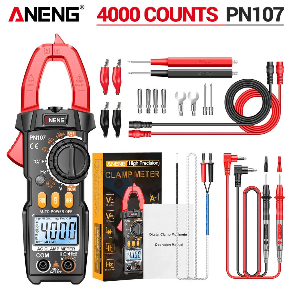 ANENG PN107 Voltmeter Ammeter NCV Diode with Temperature Digital Clamp Meter 600A AC Frequency Professional Tool Current Tester