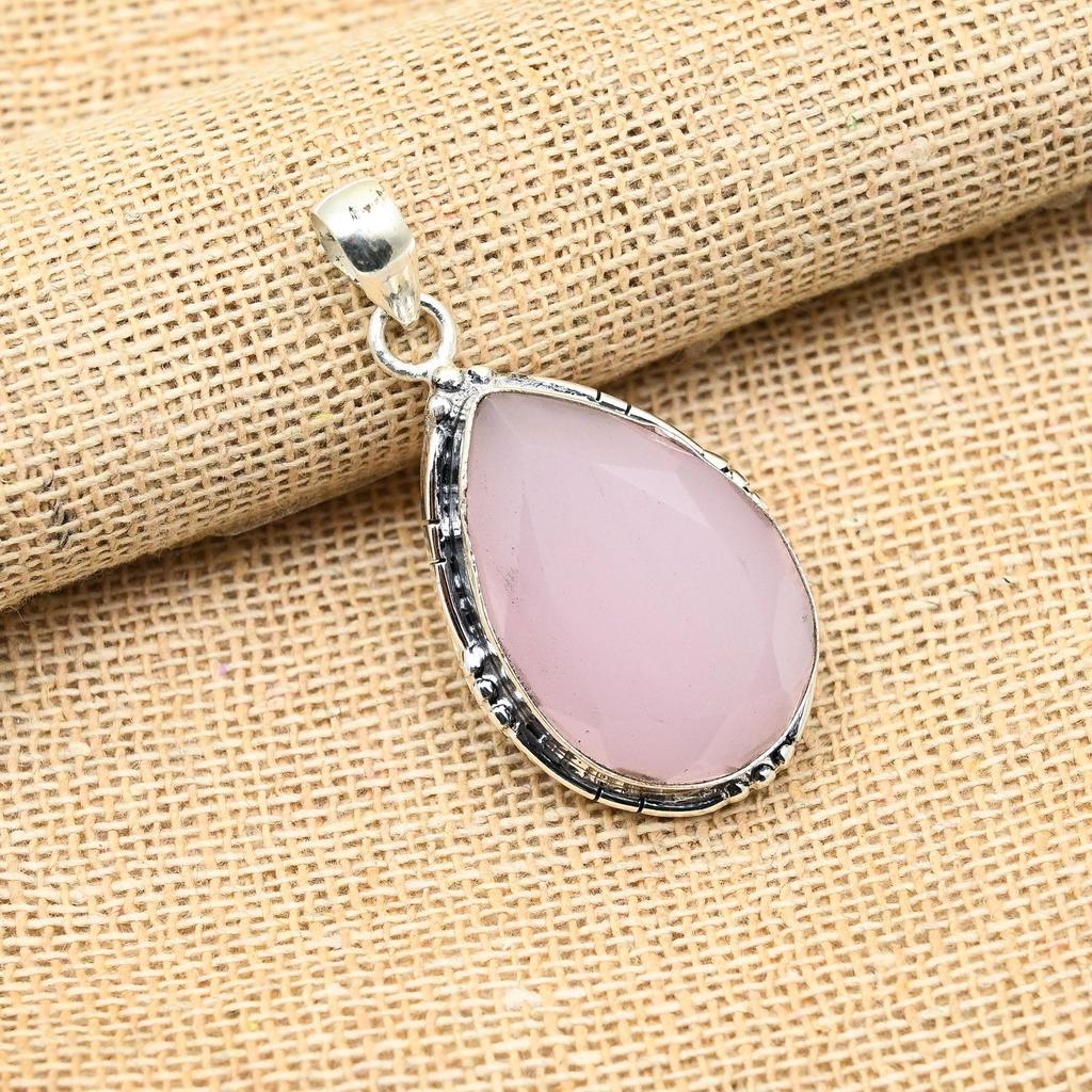 Ювелирный кулон ручной работы из стерлингового серебра 925 пробы с розовым халцедоном для женщин