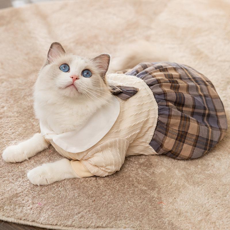 Cat clothes winter thickened warm college style JK uniform couple clothes cotton coat dog dress pet cat skirt