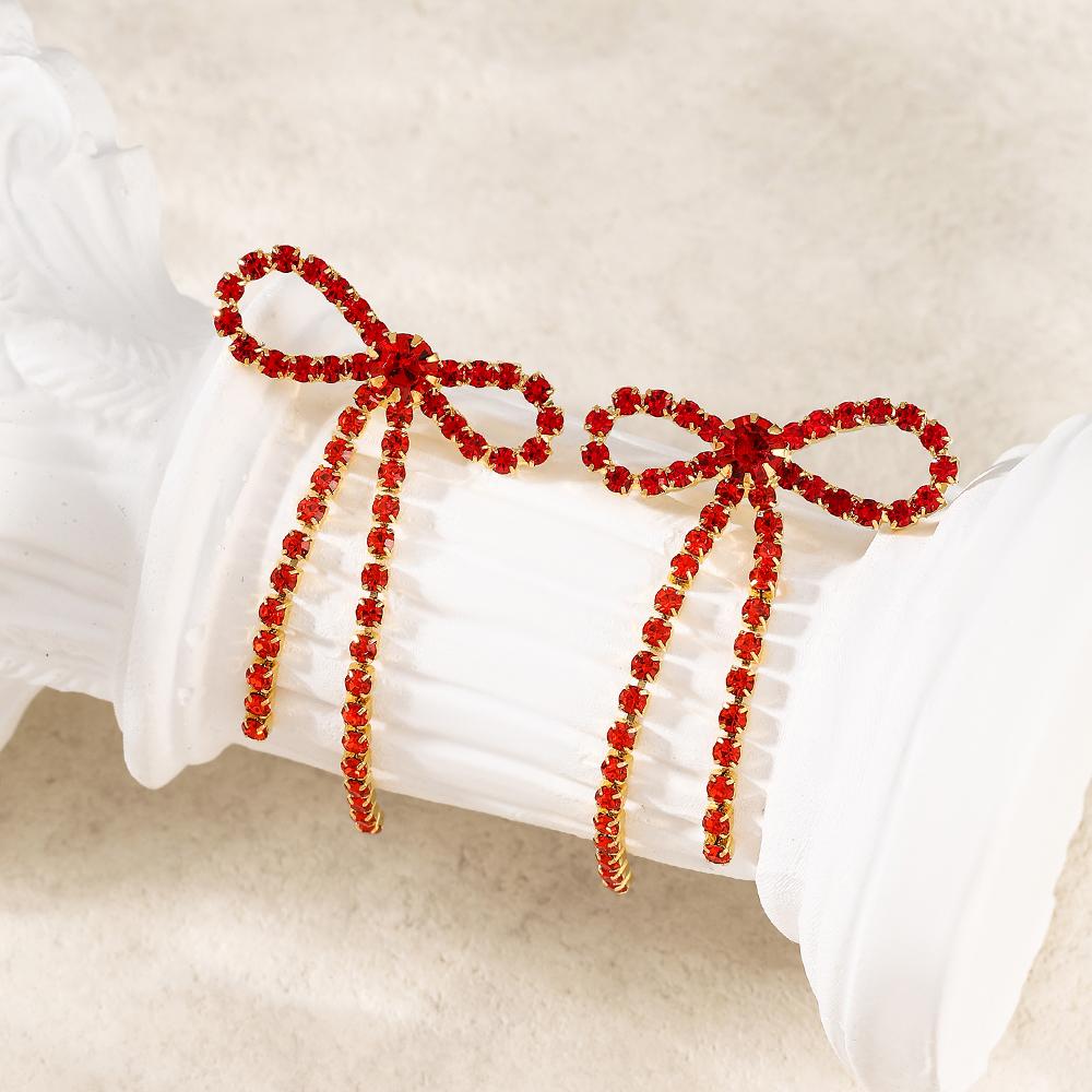 Valentine's Day Bow Drop Earrings with Crystal Zircon Shiny Stud Jewelry for Women Girls Gifts
