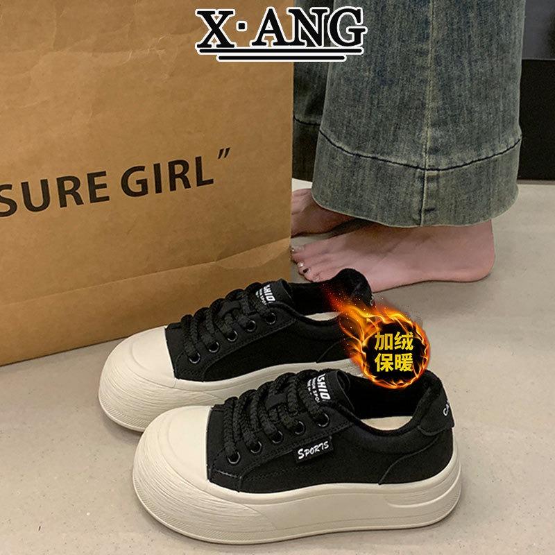 Leather board shoes women's platform white shoes new autumn and winter velvet warm two cotton shoes casual sports shoes