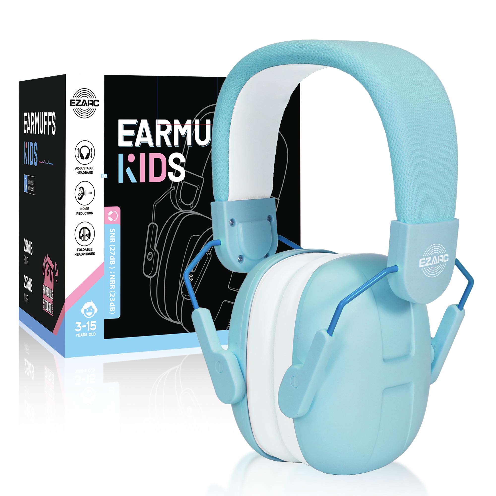 

EZARC Soundproof Earmuffs for Sound Reduction Rating 28dB for and Live Noise Reduction Children, SNR, Foldable, Lightweight, Students, Studying, синий