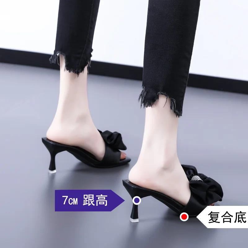 Women's High Heels New Hot Selling Solid Color Shiny Bow High Heels Party Dress Suspender Outdoor Comfortable Women's High Heels
