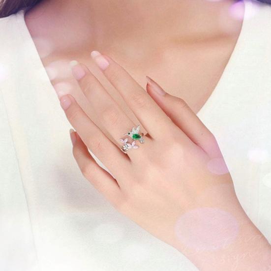 Elegant Cubic Zirconia Flower Bird Open Ring Women Party Wedding Jewelry Gift