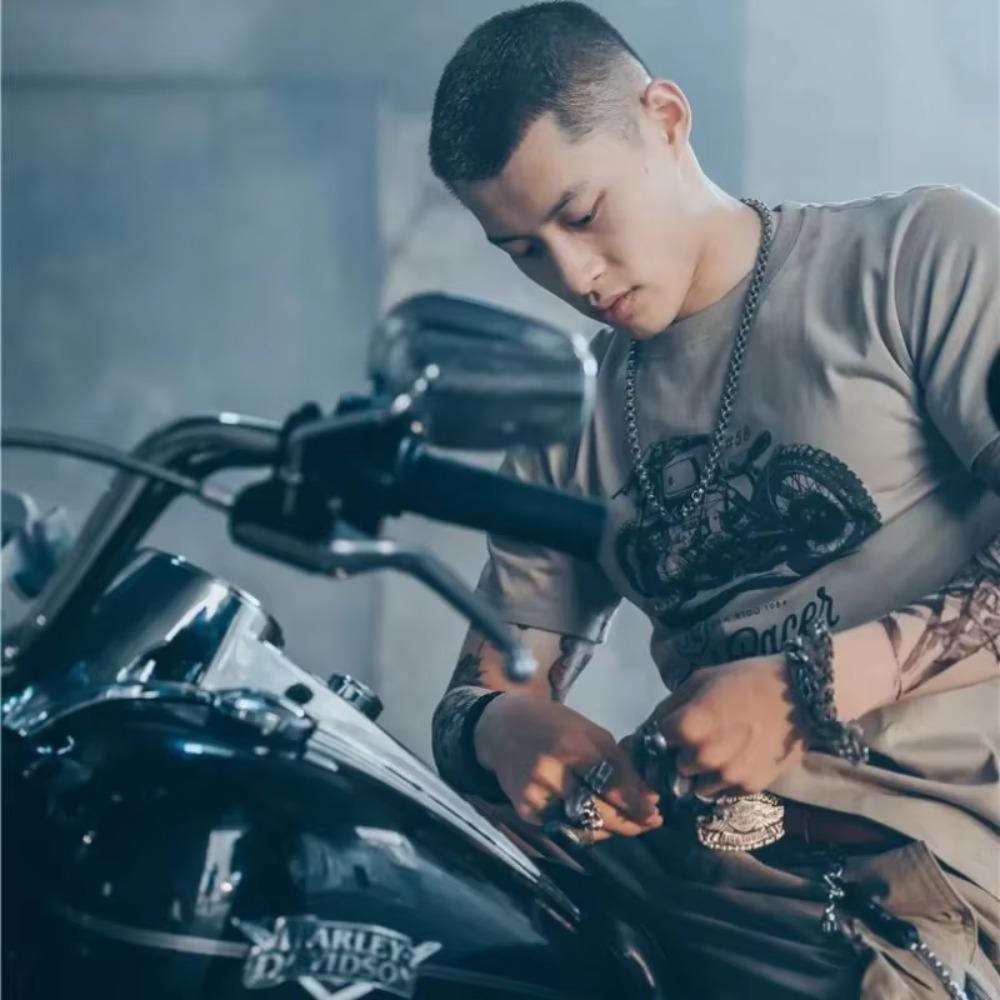 Men's T-shirt Muscles Top Graphic Streetwear O Neck Male Tee Shirts Motorcycle Yellow Clothes Basic High Quality Chic S Kpop